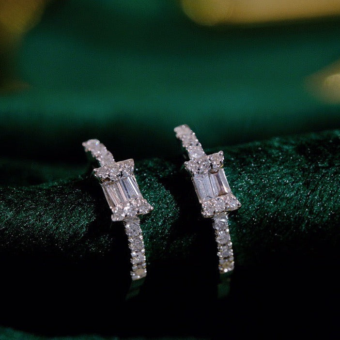 Classic 18K Solid Gold Diamond Hoop Earrings, Diamond Earrings, Gift for her
