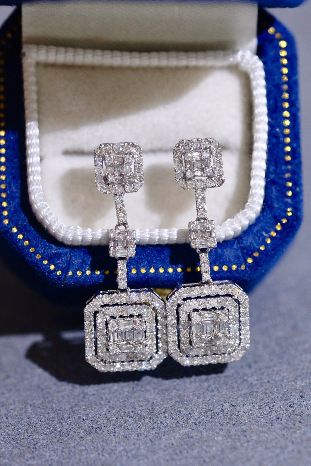 Classic 18K Solid Gold Full Diamond Dangle Stud Earrings, Diamond earrings, gift for her