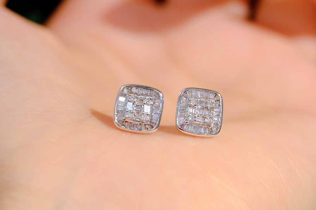 Vintage 18K Solid Gold Full Diamond Stud Earrings, Wedding, Engagement Earrings, Diamond Earrings, gift for her