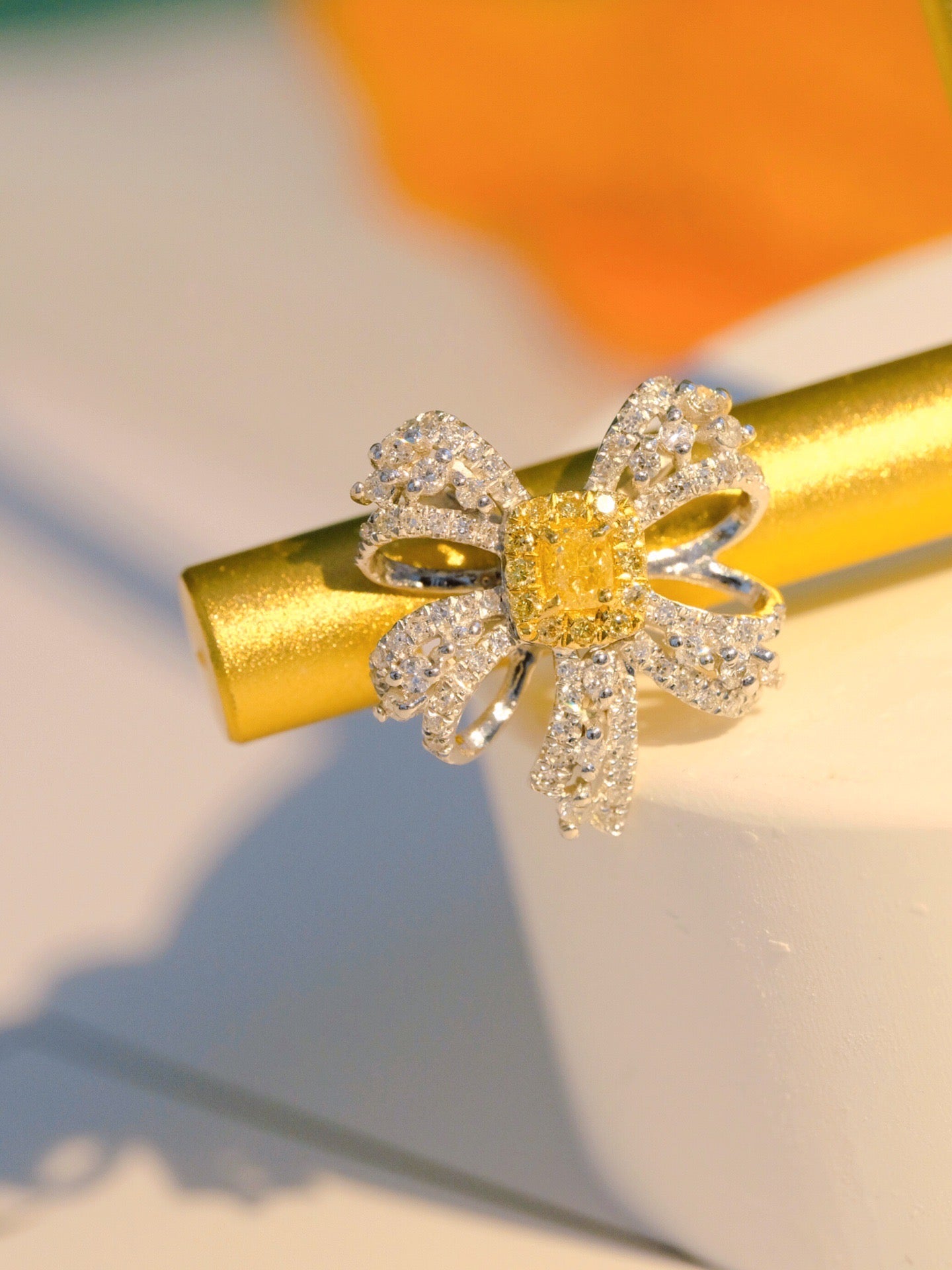 Vintage 18K Solid Gold Genuine Yellow Diamond Stud Earrings, Wedding Earrings , Gift for her