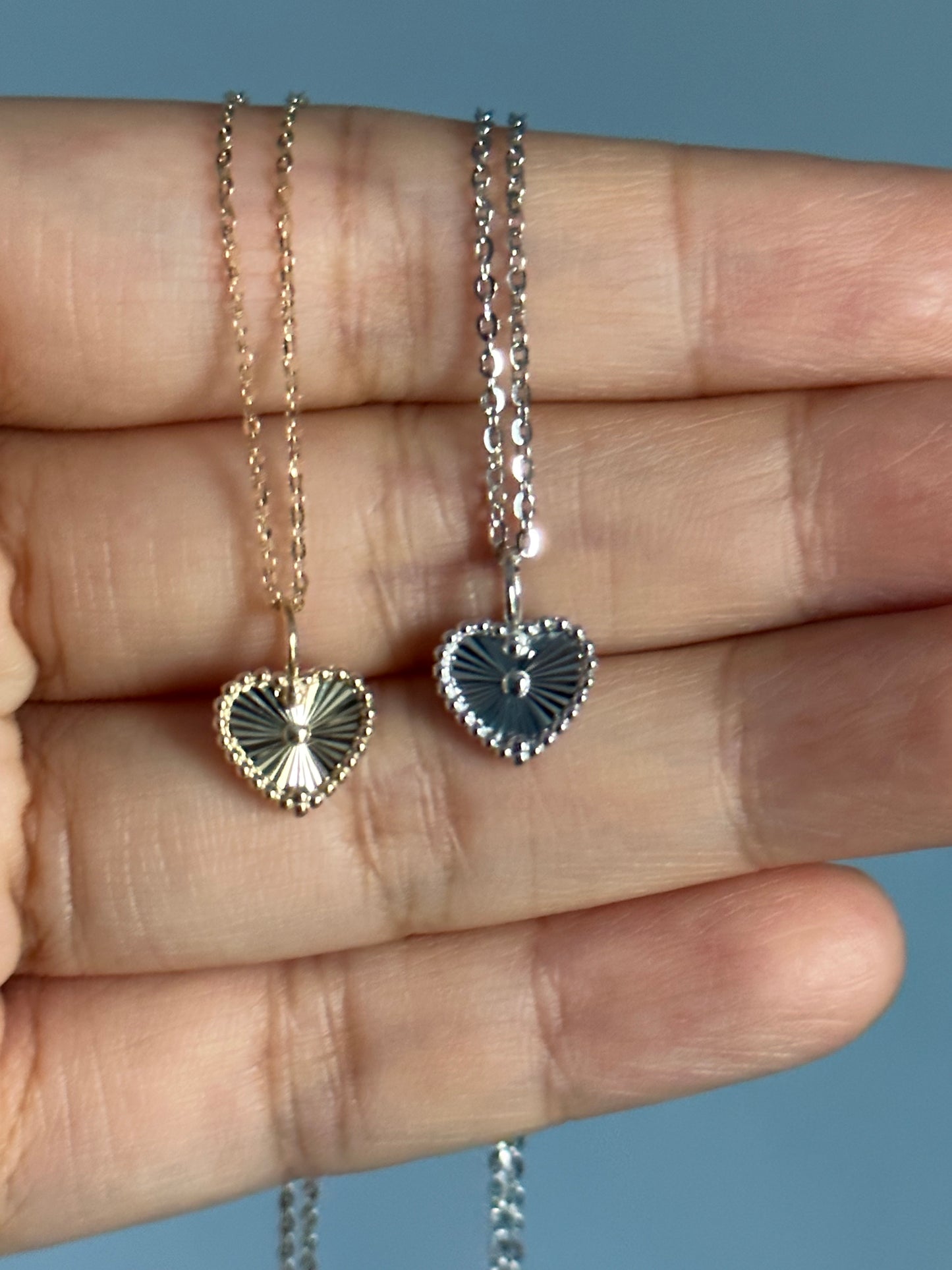 Art Deco 14K Solid Gold Laser process Heart Pendant/Dainty 14K gold Pendant/Real gold Heart pendant/gift for her/birthday gift