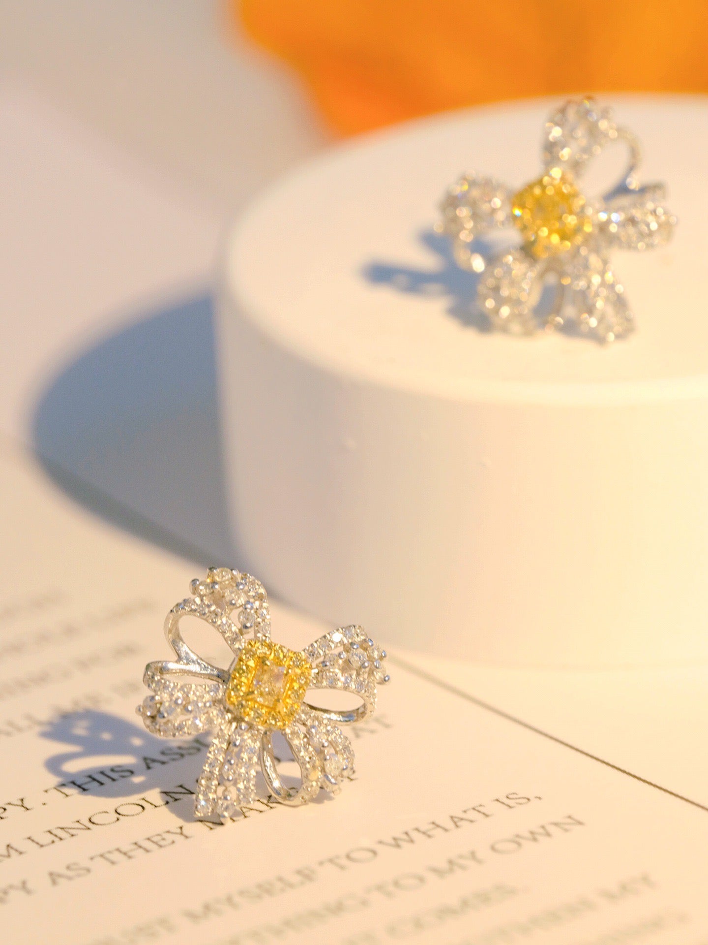 Vintage 18K Solid Gold Genuine Yellow Diamond Stud Earrings, Wedding Earrings , Gift for her