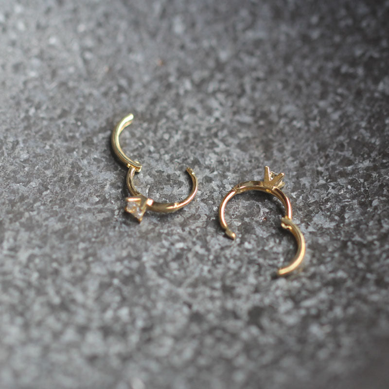 Dainty 9K solid gold earrings, 9K Solid Gold CZ Diamond Hoop earrings