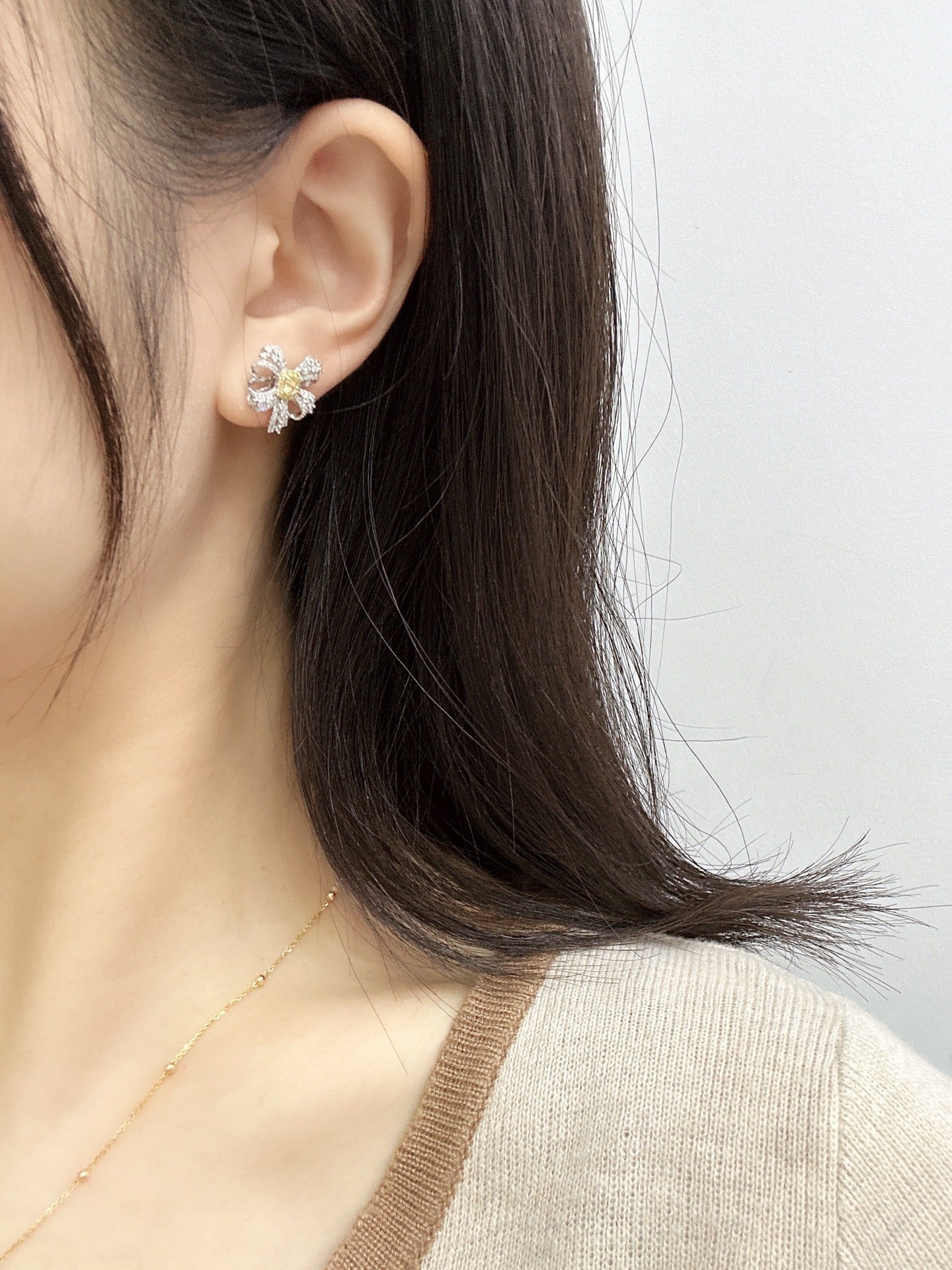 Vintage 18K Solid Gold Genuine Yellow Diamond Stud Earrings, Wedding Earrings , Gift for her