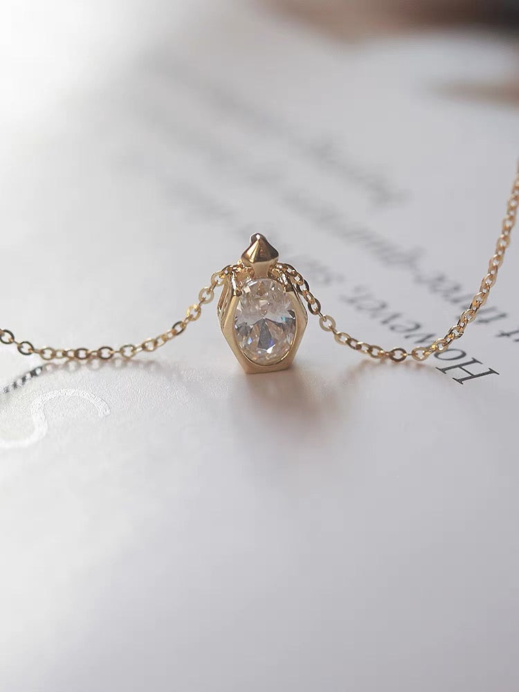 Vintage 14K Solid Gold CZ Diamond Pendant, Solid gold diamond pendant necklace