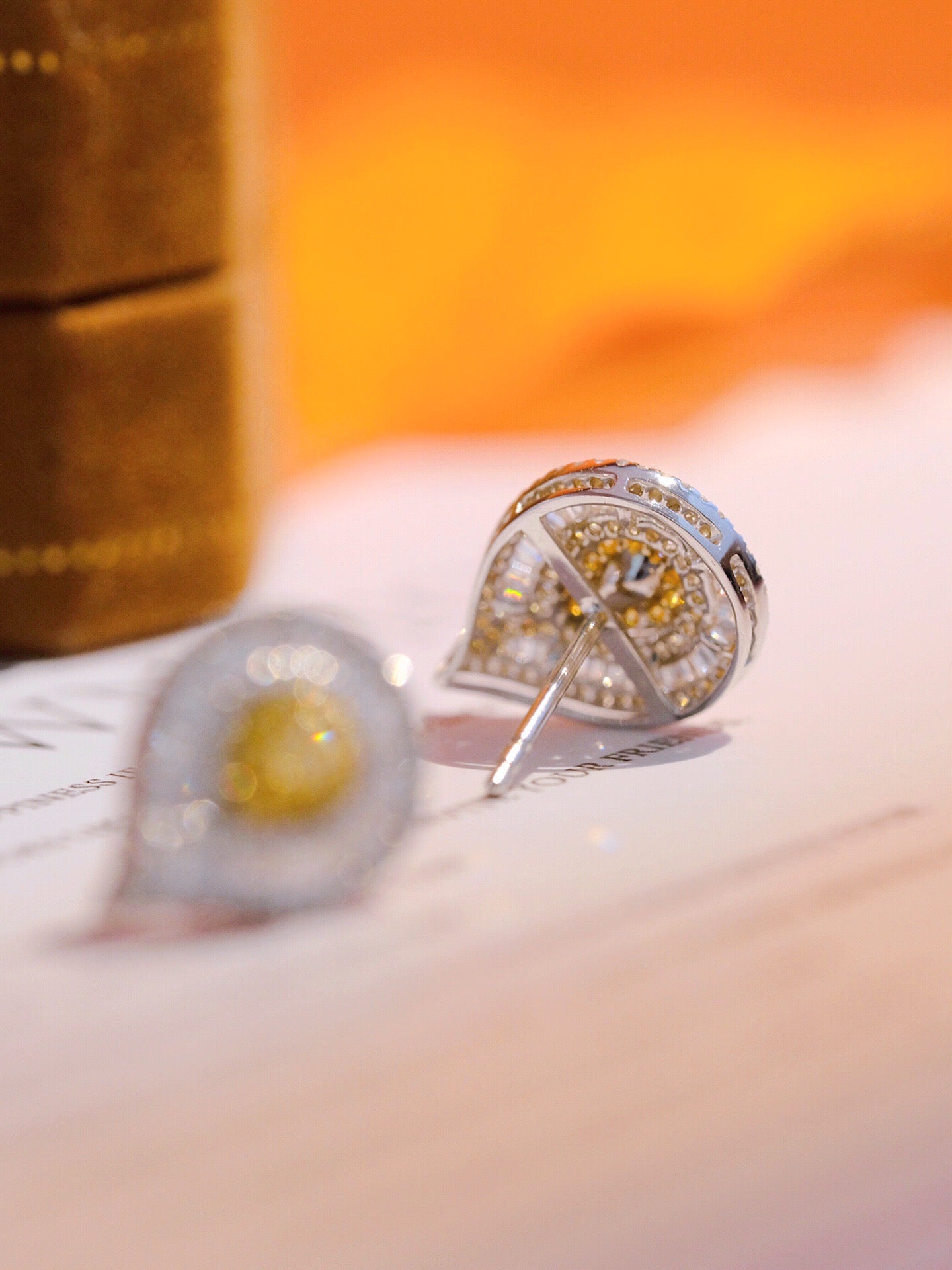 Vintage 18K Solid Gold Genuine Yellow Diamond Earrings, Wedding Earrings, Diamond Stud Earrings, Gift for her