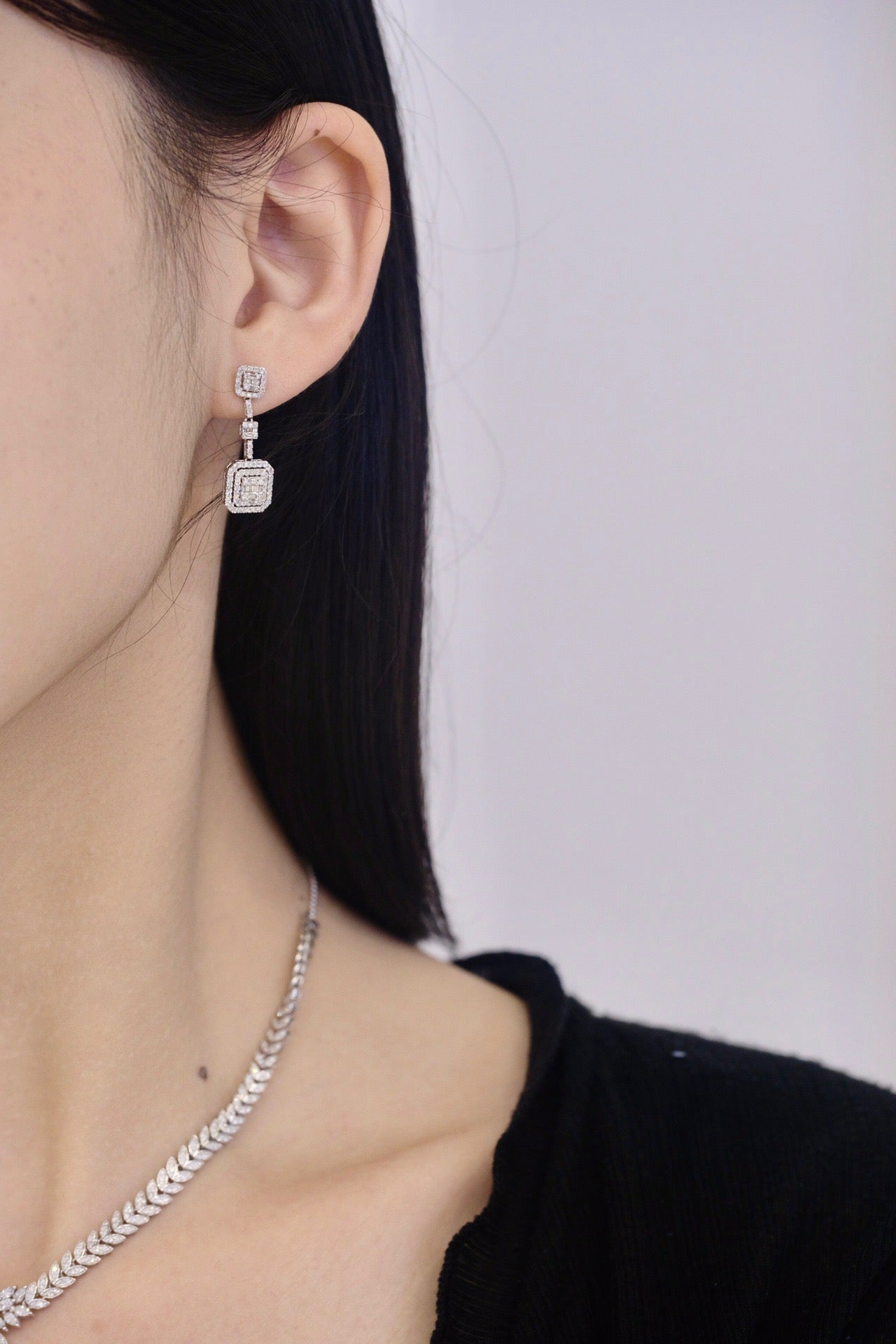 Classic 18K Solid Gold Full Diamond Dangle Stud Earrings, Diamond earrings, gift for her