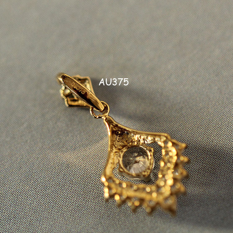 Vintage 9K Solid Gold CZ Diamond Pendant , Solid gold diamond pendant necklace