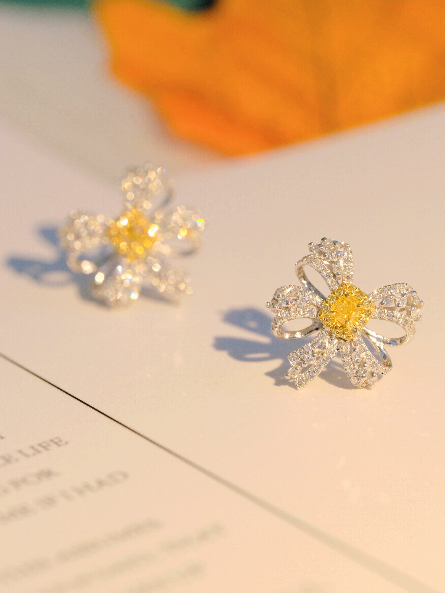 Vintage 18K Solid Gold Genuine Yellow Diamond Stud Earrings, Wedding Earrings , Gift for her