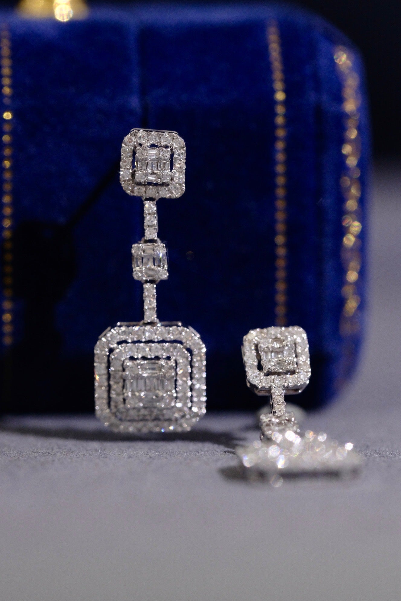 Classic 18K Solid Gold Full Diamond Dangle Stud Earrings, Diamond earrings, gift for her