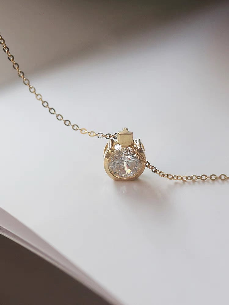 Vintage 14K Solid Gold CZ Diamond Pendant, Solid gold diamond pendant necklace
