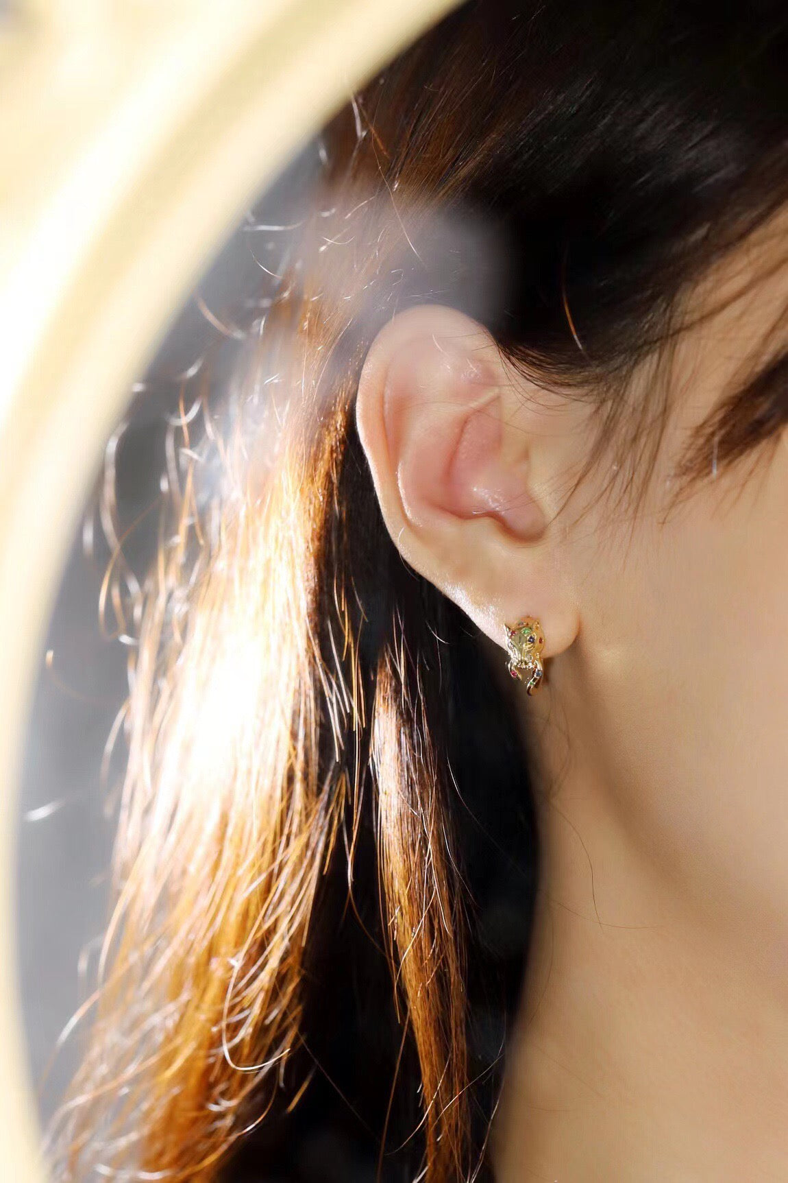 18K Solid Gold Sapphire, Ruby , Diamond Cheetah Earrings