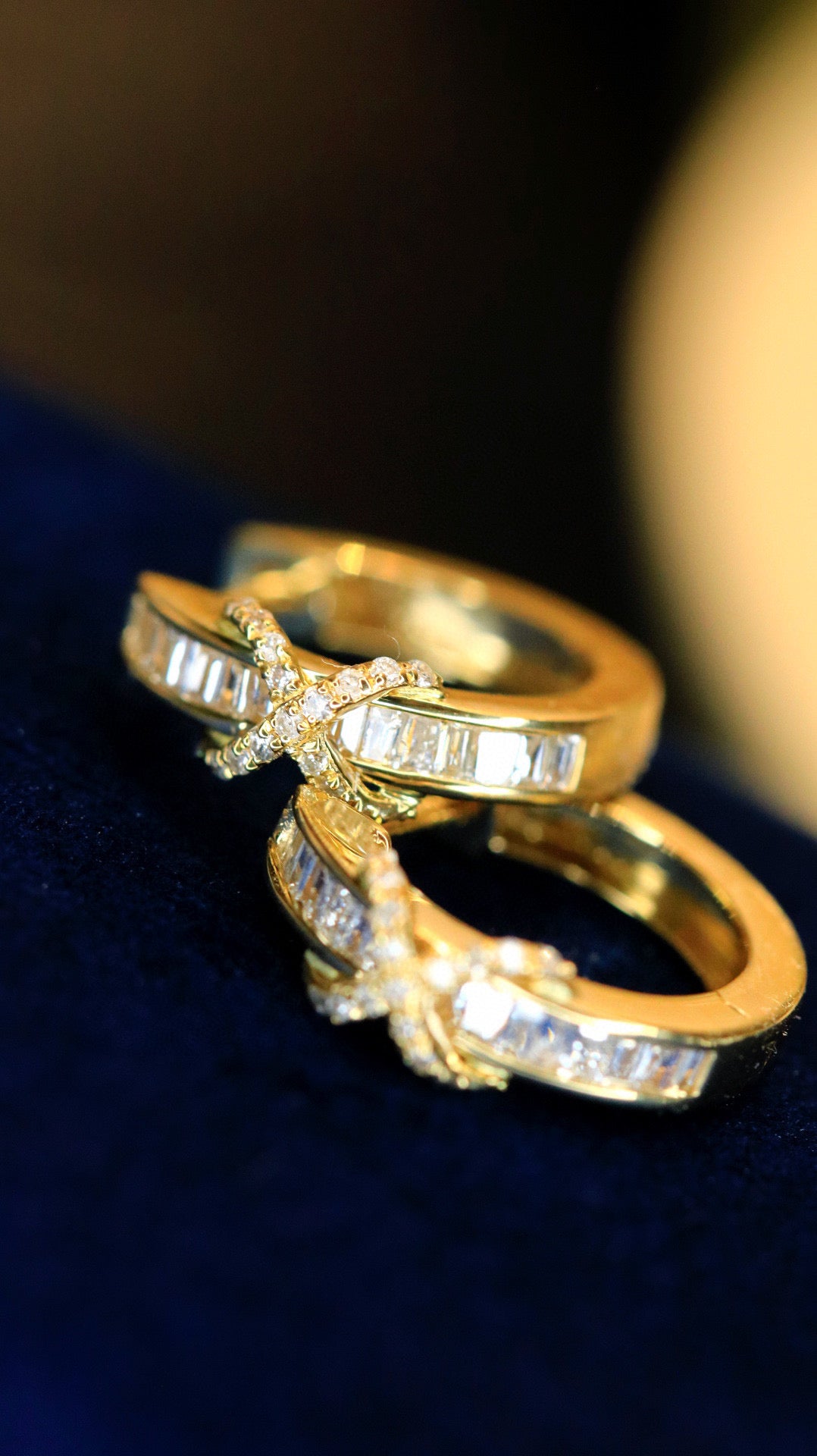 Vintage 18K Solid Gold Diamond X Hoop Earrings , Wedding Earrings, Gift for her