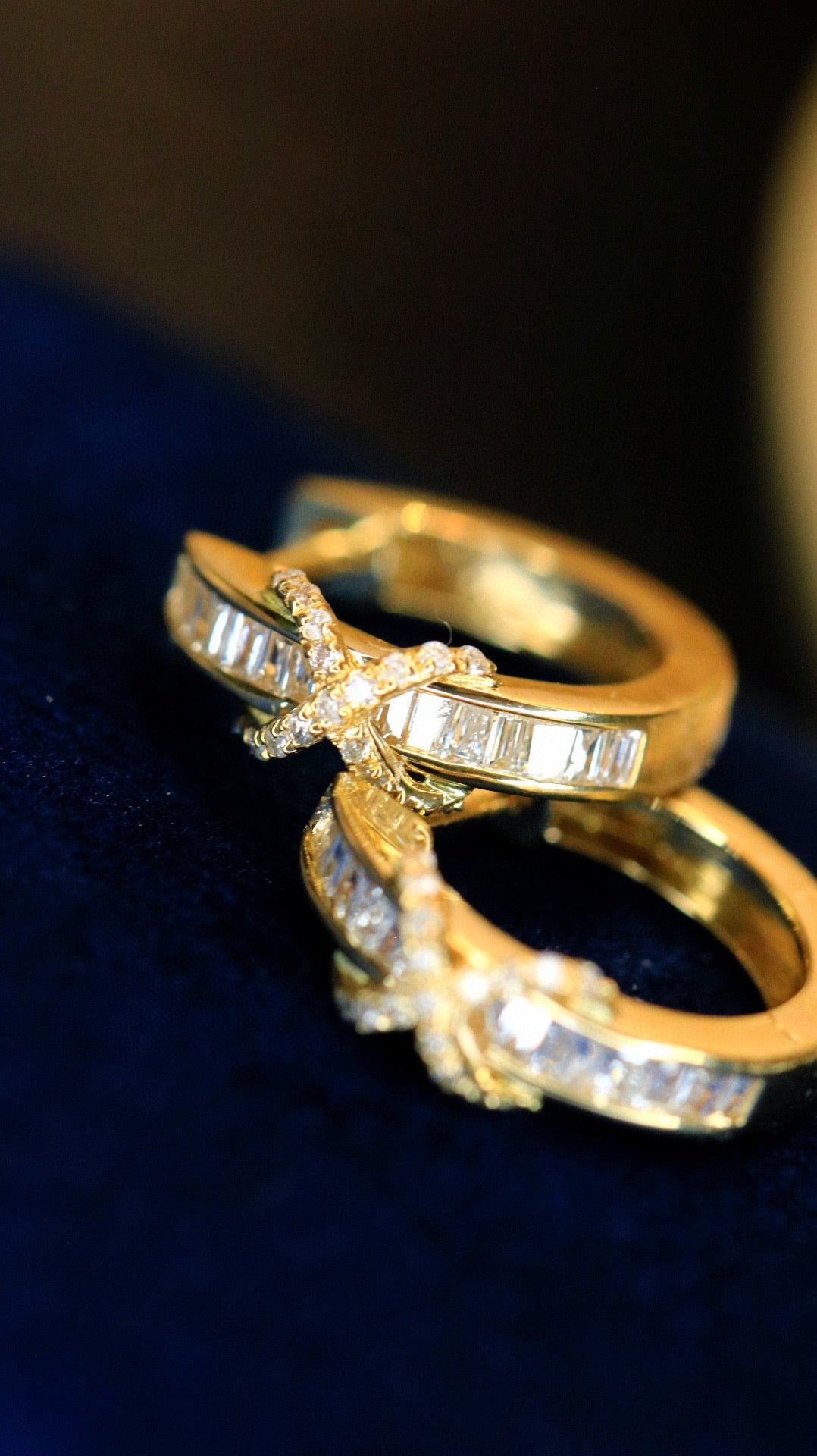 Vintage 18K Solid Gold Diamond X Hoop Earrings , Wedding Earrings, Gift for her
