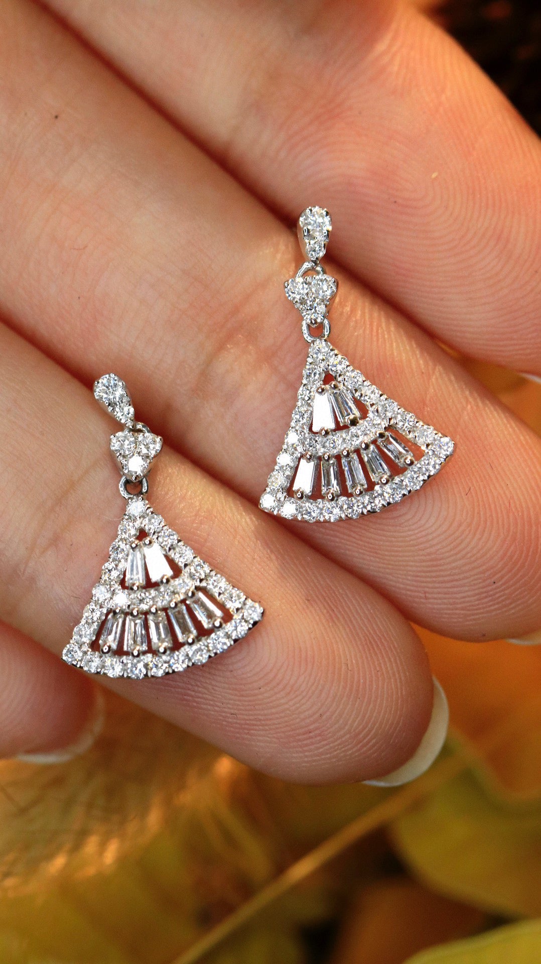 Vintage 18K Solid Gold Full Diamond Stud Earrings, Wedding Earrings, Gift for her