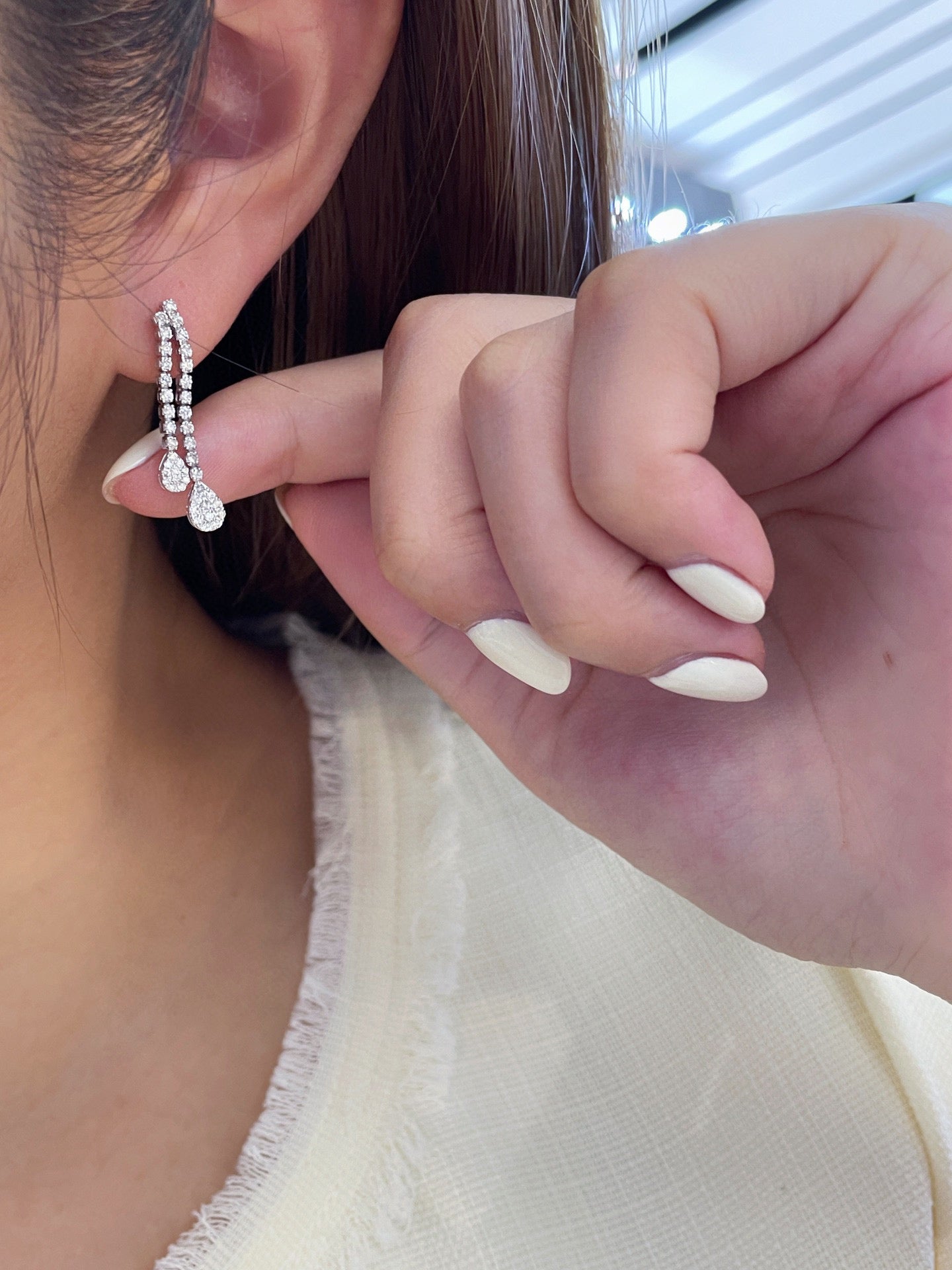 Vintage 18K Solid Gold Full Diamond Dangle Earrings, Wedding Earrings, Gift for her