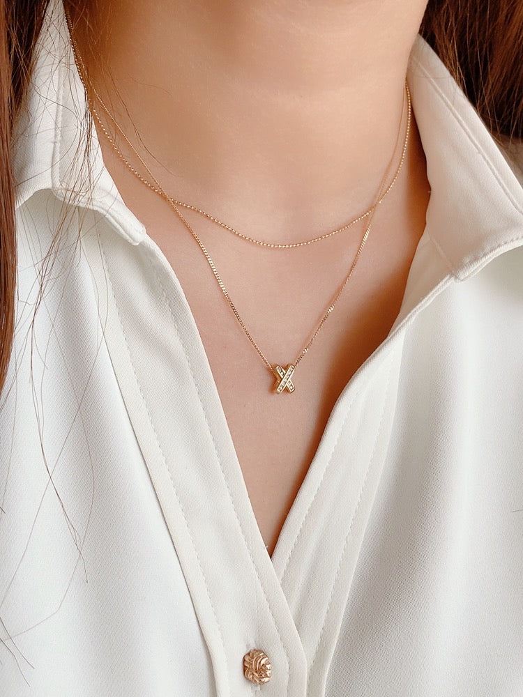 Vintage K Gold X Pendant/14K Solid Gold Letter X Pendant/real gold pendant/Gold CZ Diamond Pendant/Birthday gift for her/Everyday wearing