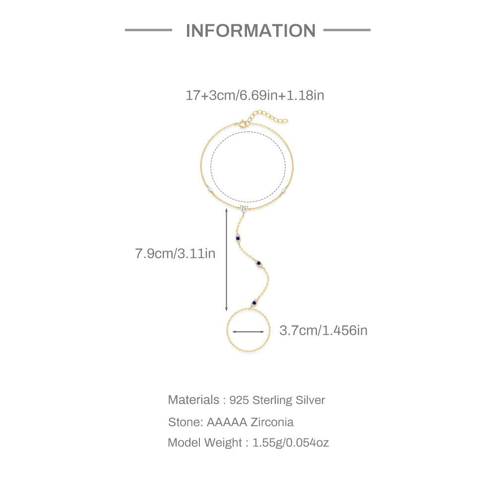 18K Gold plated Sterling Silver evil eyes charm Zircon Hand Chain Dainty Adjustable Finger Bracelet Valentine's Day gifts