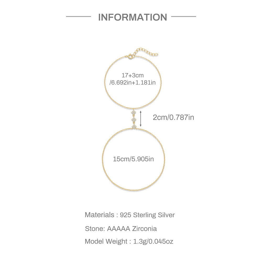 18K Gold plated Sterling Silver Clover charm Zircon Hand Chain Dainty Adjustable Finger Bracelet ,birthday gift for her