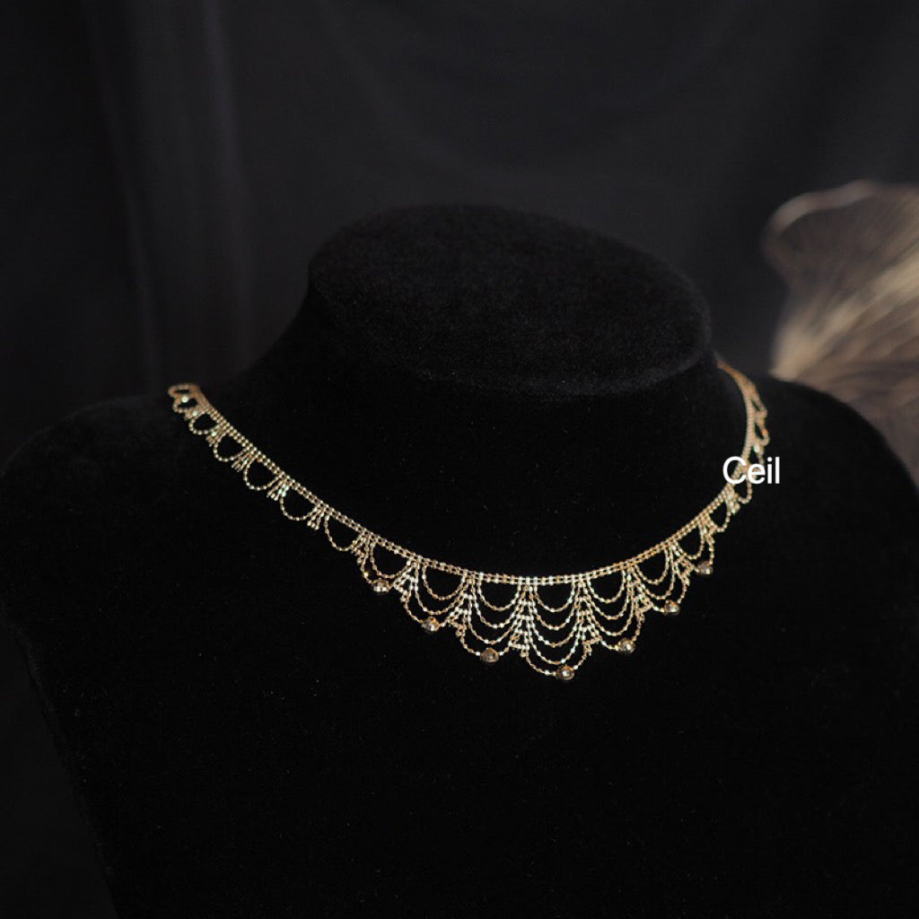 Vintage K Gold Lace Necklace/18K Solid Gold Lace necklace/Bridal Necklace/Wedding Necklace/Engagement Jewelry/High Jewelry/gift for her