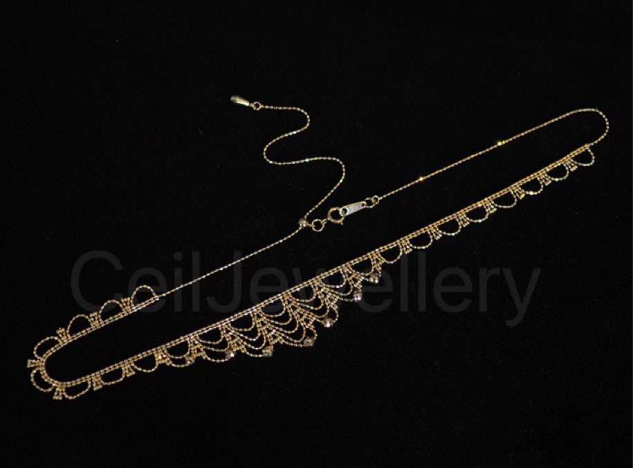 Vintage K Gold Lace Necklace/18K Solid Gold Lace necklace/Bridal Necklace/Wedding Necklace/Engagement Jewelry/High Jewelry/gift for her
