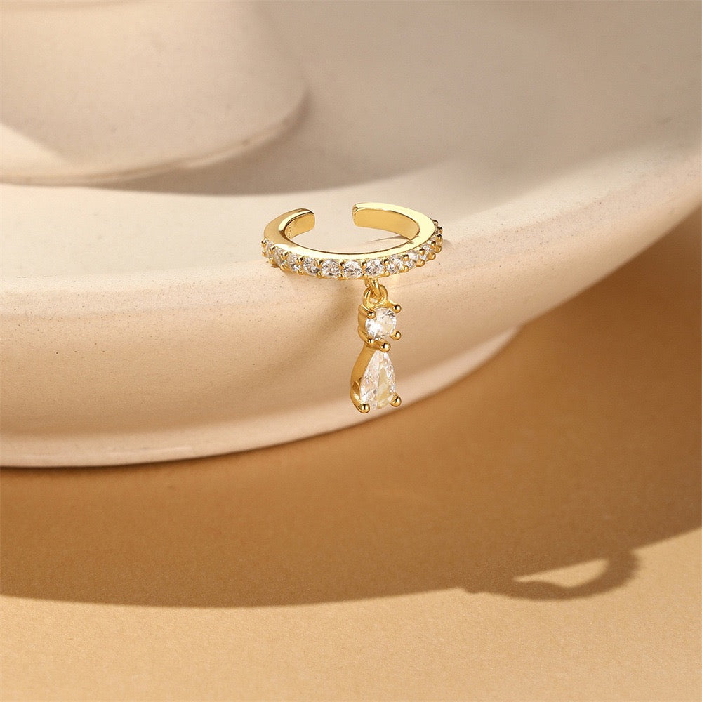 18K gold plated S925 sterling silver Zircon Earrings,Clip-On Huggie