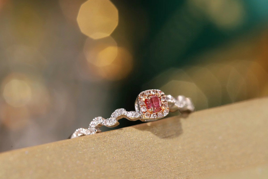 Vintage 18K Solid Gold Pink Diamond Ring , wedding ring , gift for her