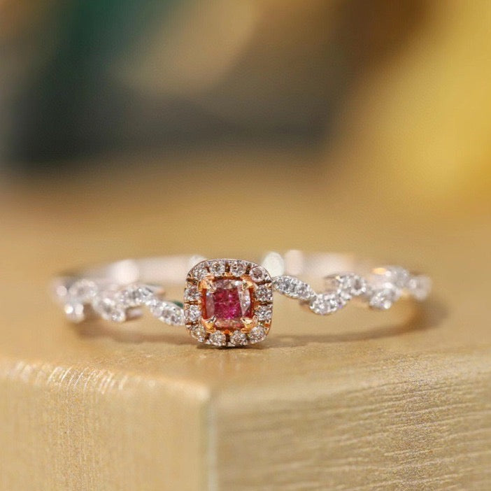 Vintage 18K Solid Gold Pink Diamond Ring , wedding ring , gift for her