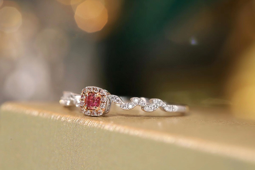 Vintage 18K Solid Gold Pink Diamond Ring , wedding ring , gift for her