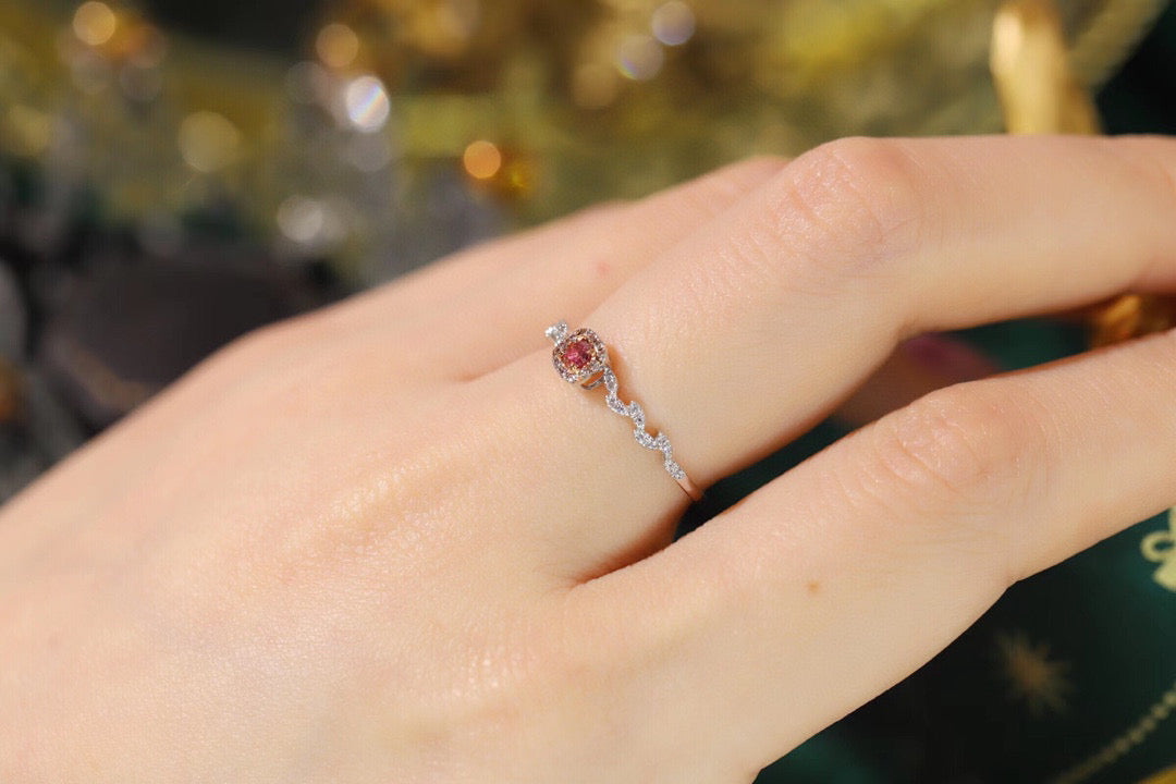 Vintage 18K Solid Gold Pink Diamond Ring , wedding ring , gift for her