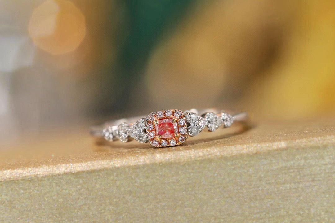Art Deco 18K Solid Gold Pink Diamond Ring, Engagement ring, gift for her