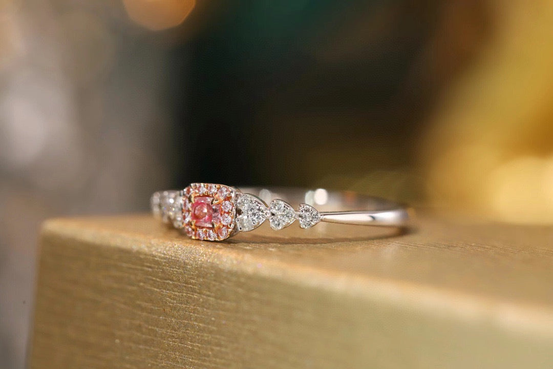 Art Deco 18K Solid Gold Pink Diamond Ring, Engagement ring, gift for her