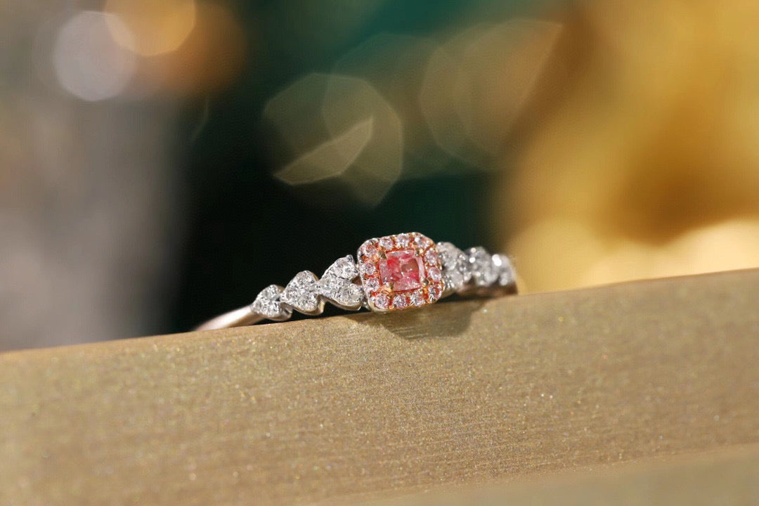 Art Deco 18K Solid Gold Pink Diamond Ring, Engagement ring, gift for her