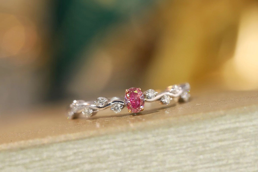 18K Solid Gold Pink Diamond Ring, Wedding ring, gift for her