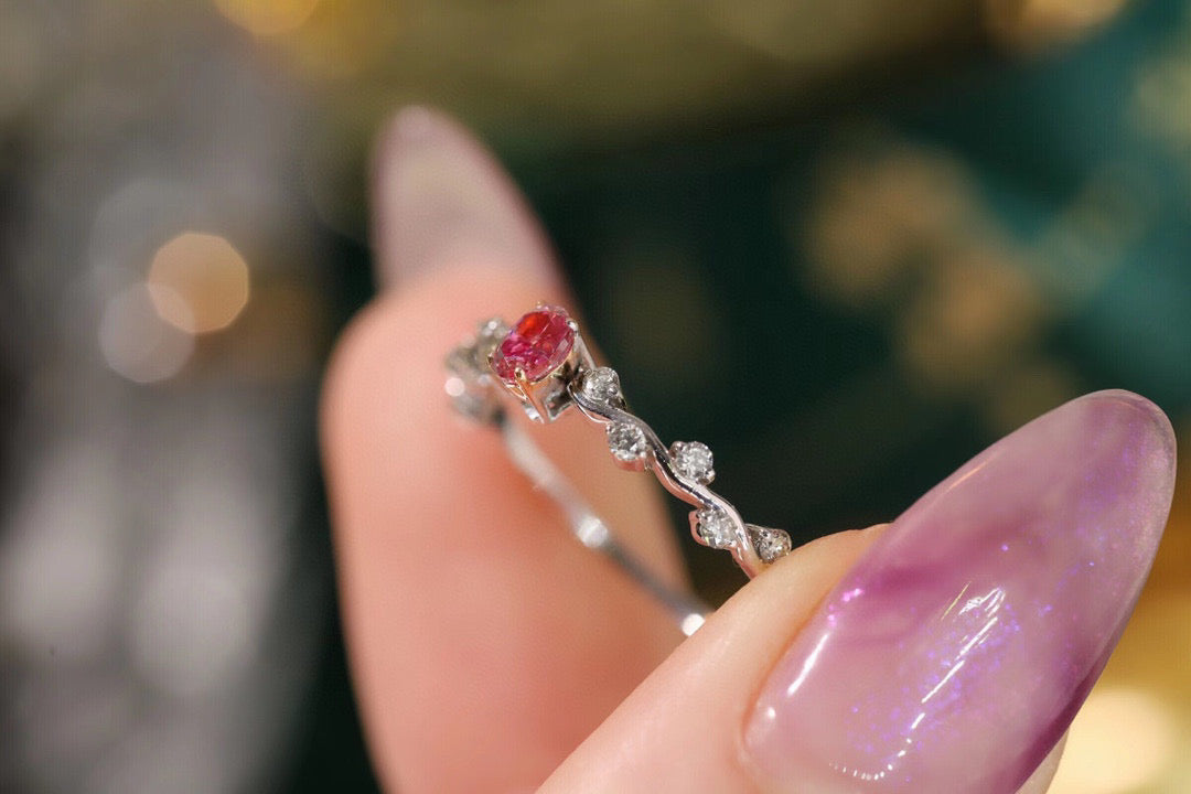 18K Solid Gold Pink Diamond Ring, Wedding ring, gift for her