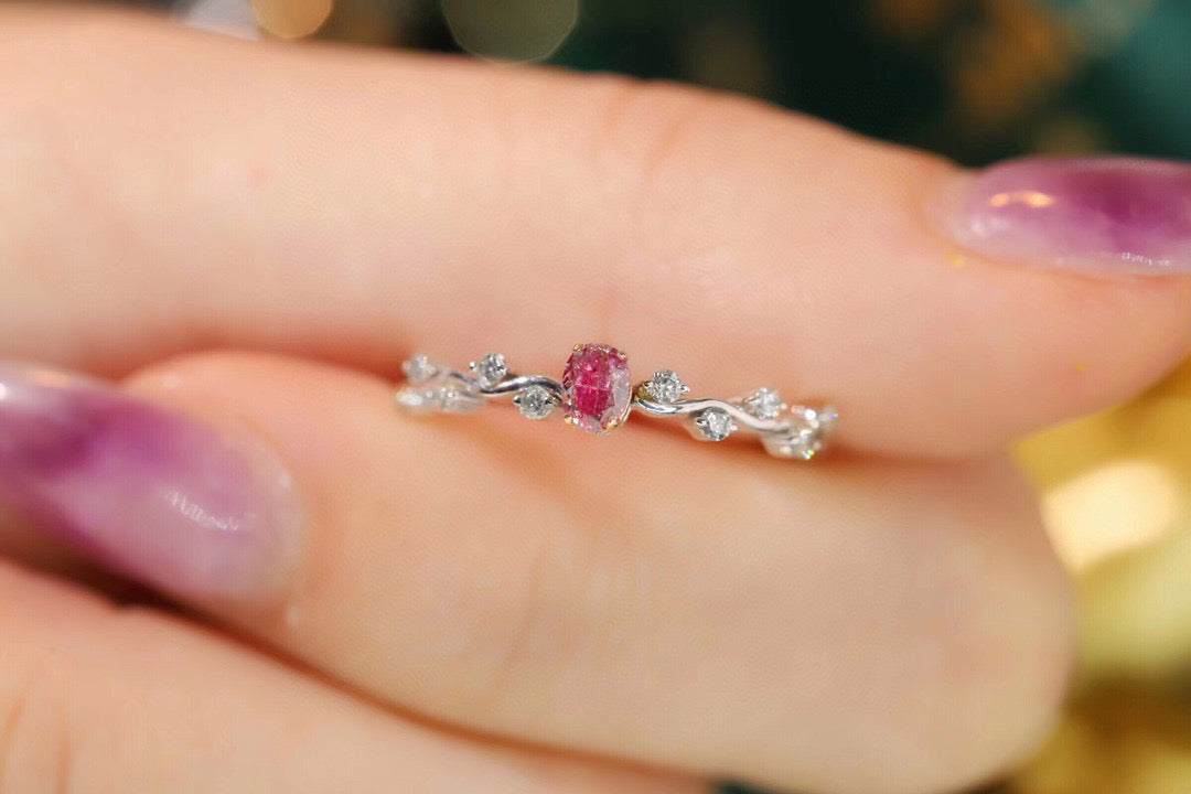 18K Solid Gold Pink Diamond Ring, Wedding ring, gift for her