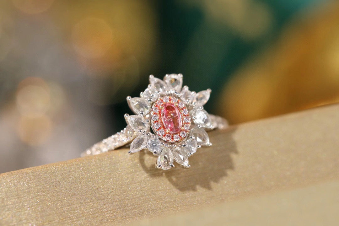 Vintage 18K Solid Gold Pink Diamond Band, Wedding Ring, Gift for her
