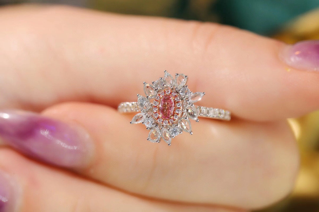 Vintage 18K Solid Gold Pink Diamond Band, Wedding Ring, Gift for her