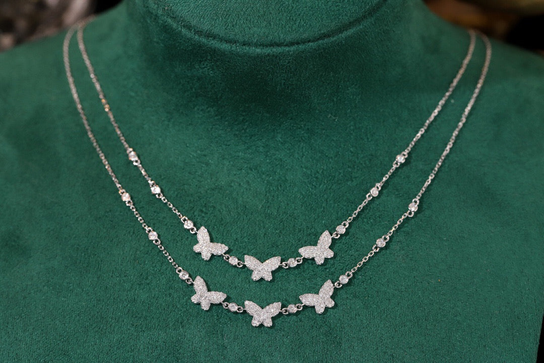18K Solid White Gold Genuine Diamond Butterfly Necklace, Wedding Engagement Necklace, Diamond Jewelry, Gift for her