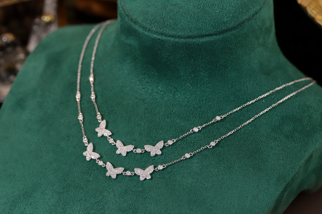 18K Solid White Gold Genuine Diamond Butterfly Necklace, Wedding Engagement Necklace, Diamond Jewelry, Gift for her