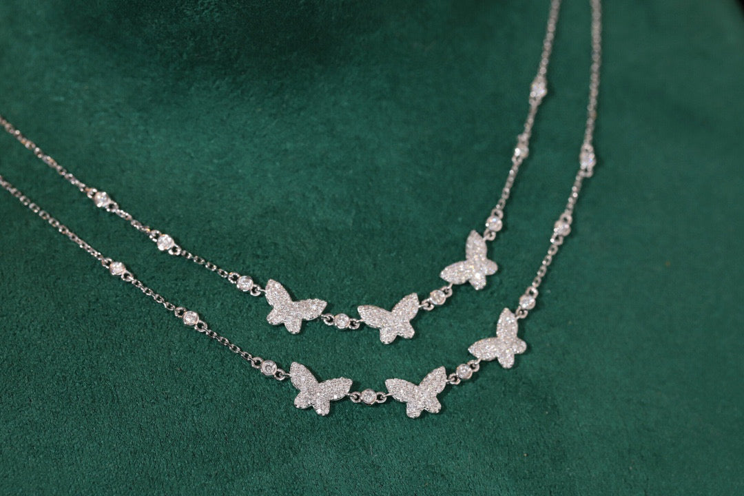 18K Solid White Gold Genuine Diamond Butterfly Necklace, Wedding Engagement Necklace, Diamond Jewelry, Gift for her