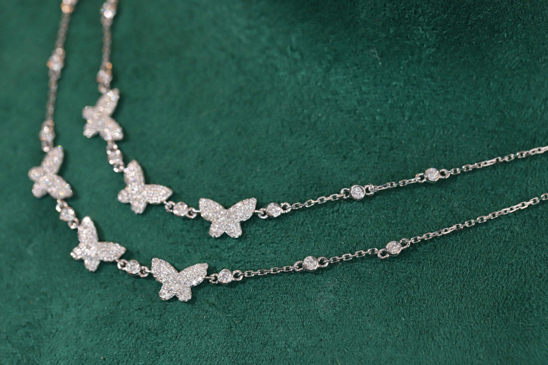 18K Solid White Gold Genuine Diamond Butterfly Necklace, Wedding Engagement Necklace, Diamond Jewelry, Gift for her