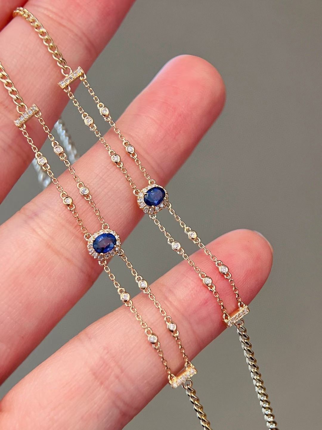 Classic Gold Sapphire Diamond Bracelet/18K Solid Gold Natural Sapphire Bracelet