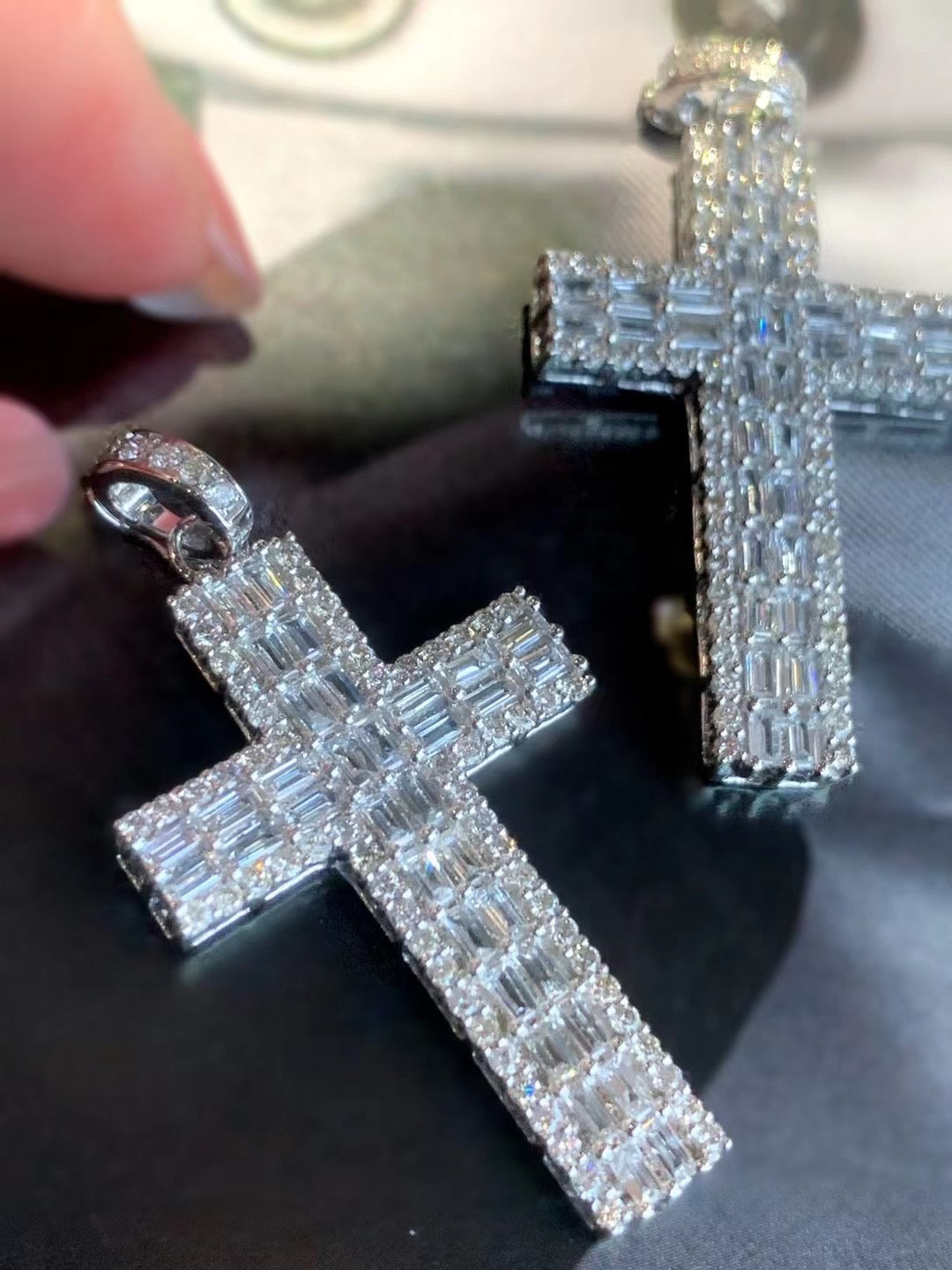 Vintage Full Diamond Big Cross Pendant, 18K Solid Gold Full Diamond Cross Pendant, for Men and Women