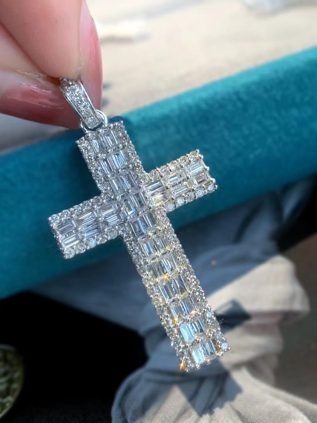 Vintage Full Diamond Big Cross Pendant, 18K Solid Gold Full Diamond Cross Pendant, for Men and Women