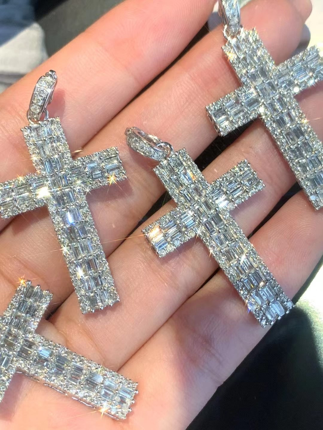 Vintage Full Diamond Big Cross Pendant, 18K Solid Gold Full Diamond Cross Pendant, for Men and Women