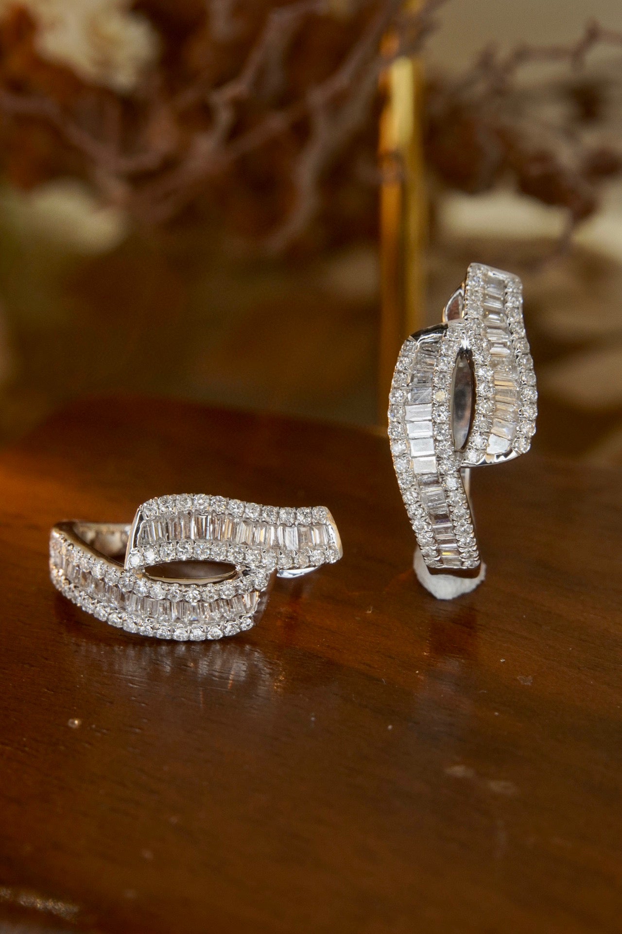 Vintage Baguette Diamond Earrings, 18K Solid Gold Full Diamond Hoop earrings, wedding earrings