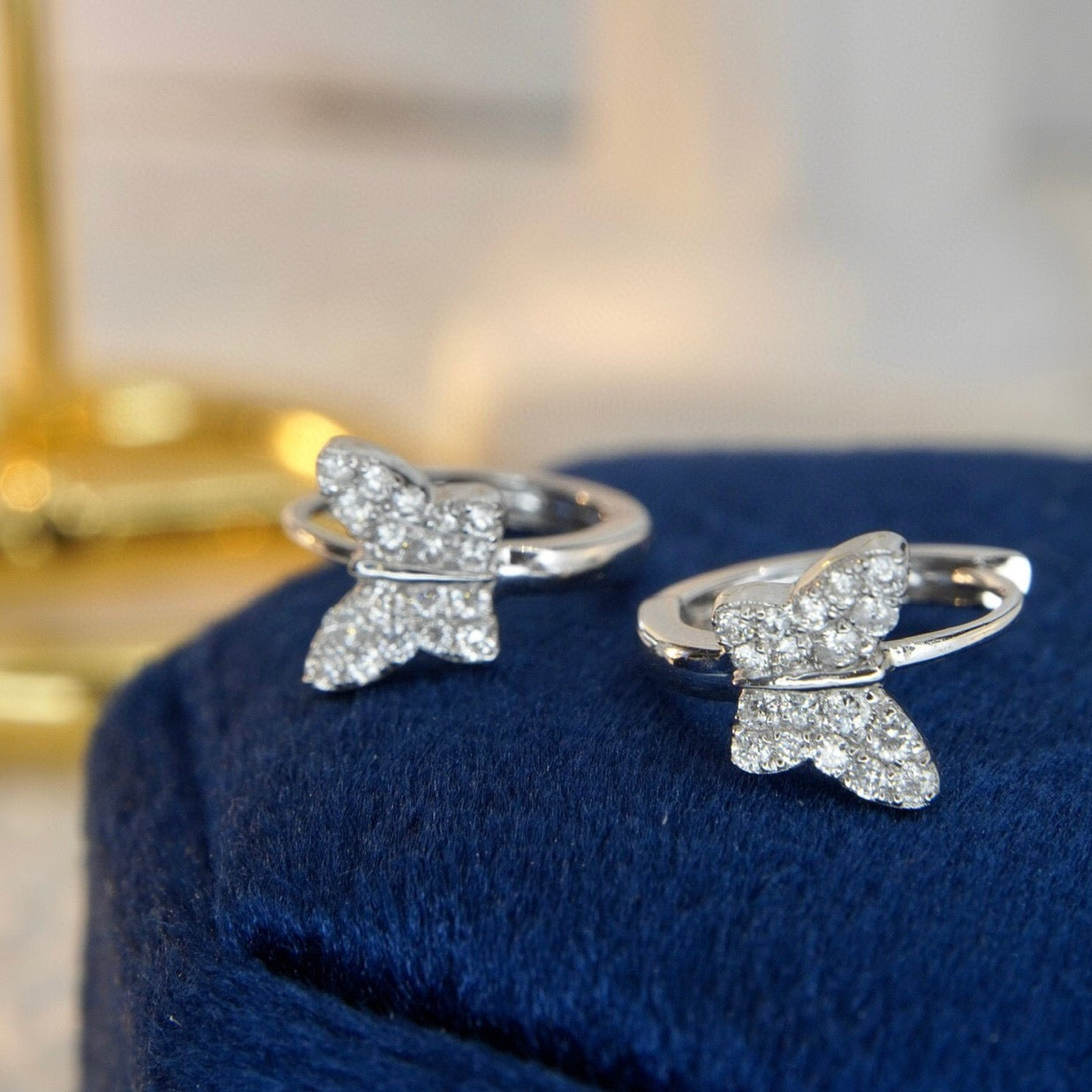 Butterfly Diamond Earrings, Dainty 18K Solid Gold Diamond Butterfly Hoop Earrings, everyday wear earrings