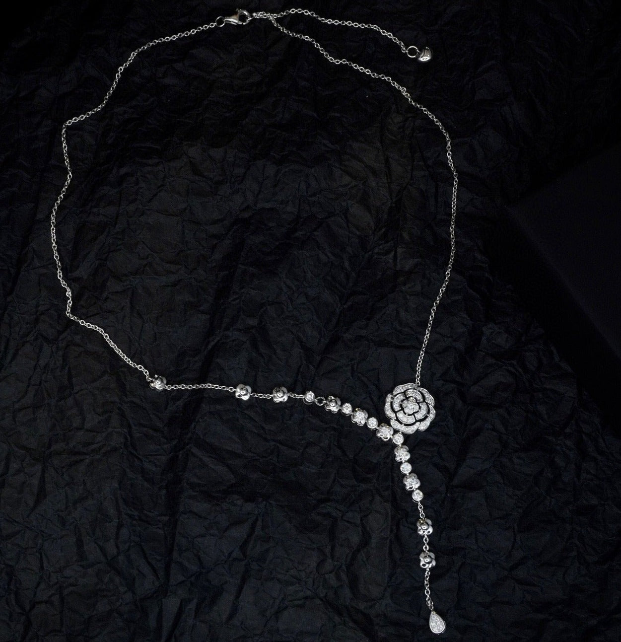Vintage Camellia Diamond Necklace , 18K Solid Gold Full Diamond Camellia Necklace, Wedding Necklace