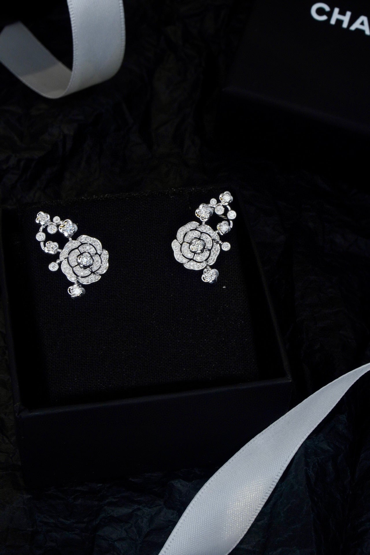 Vintage Camellia Diamond earrings, 18K Solid Gold Full Diamond Camellia Stud Earrings, Wedding Earrings